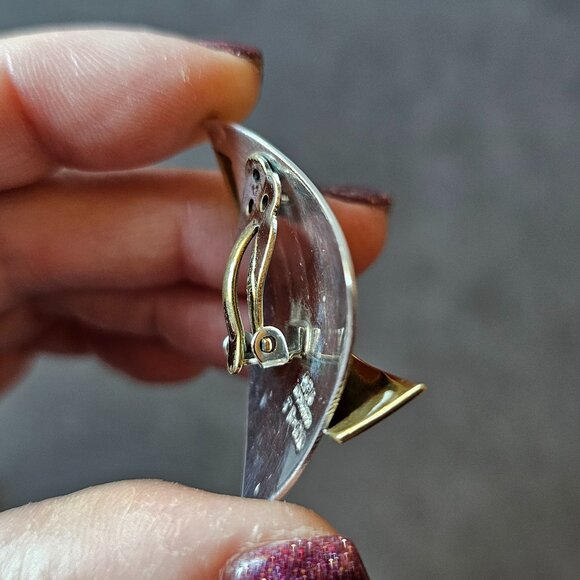 Vintage Sterling silver and brass handmade clip on earrings, Mexico 925 - Picture 3 of 6